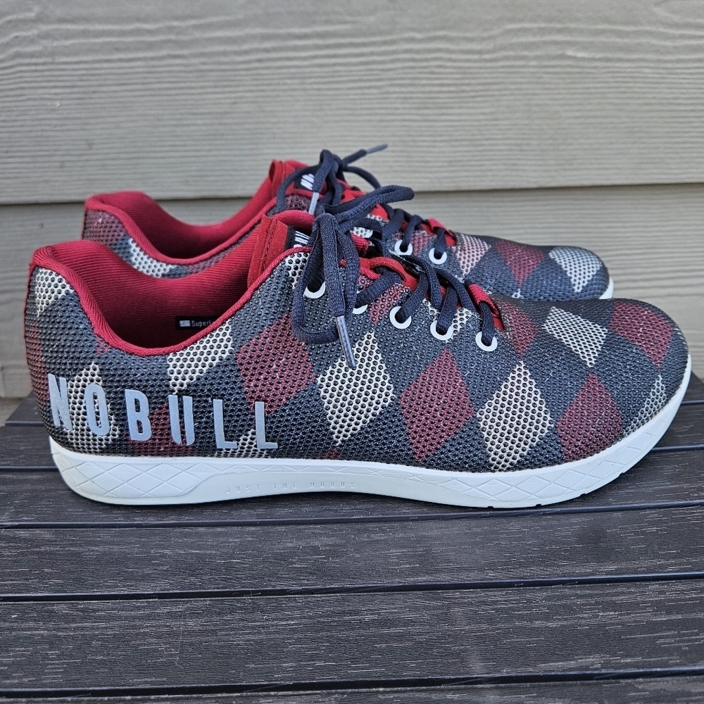 No Bull Argyle Trainers Athletic Shoes Sneakers Casual Black Red White Mens 13